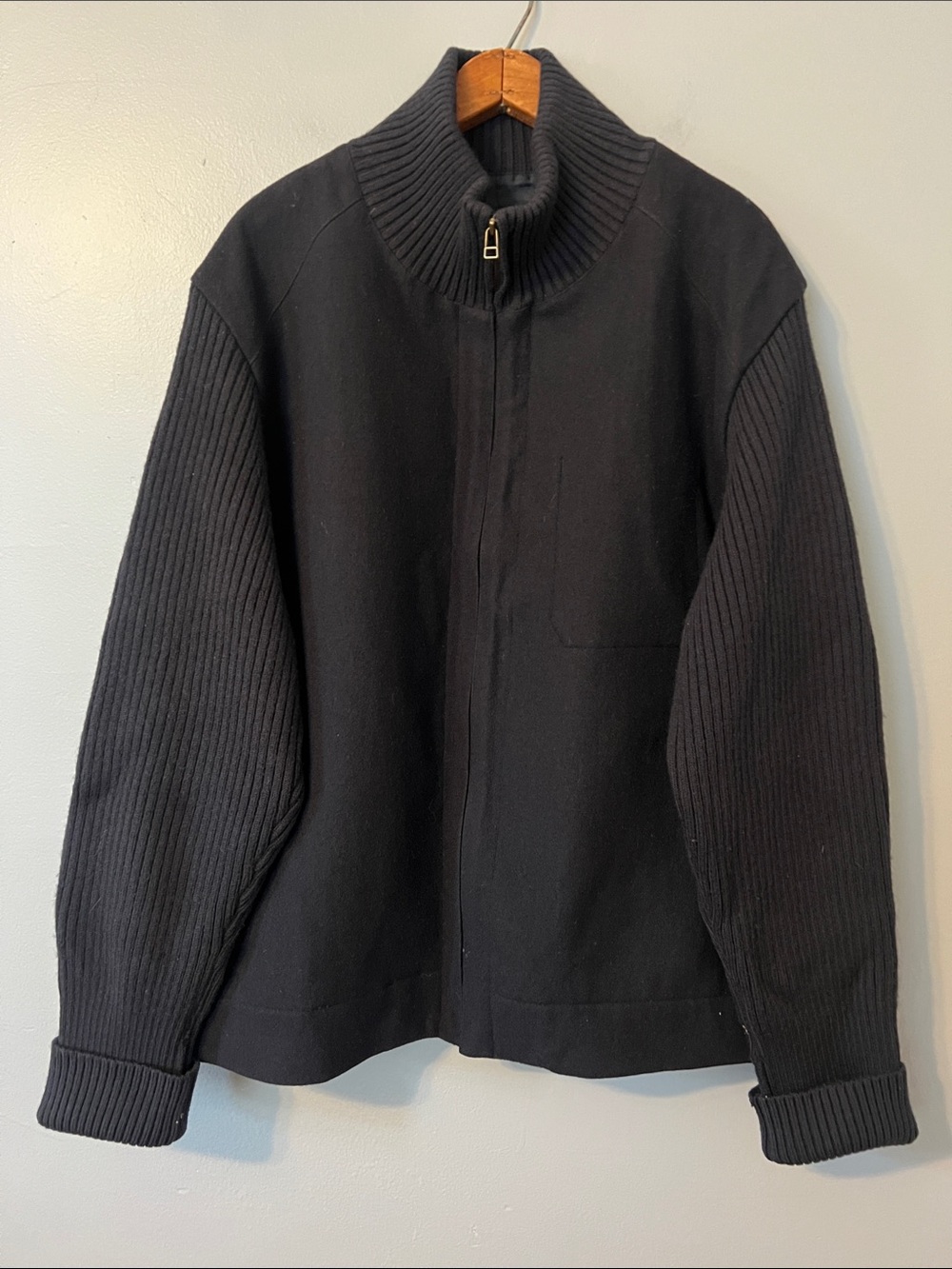 GAP Black Full Zip Ribbed Sleeve Knit Jacket